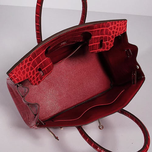 Luxury Hermes Birkin 30Cm Crocodile Leather Bag With Strap Red Gold