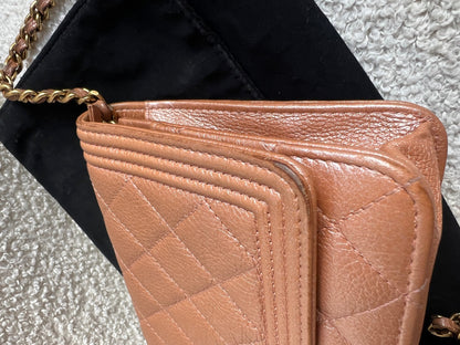 Chanel Dark Beige Quilted Caviar Boy Wallet on Chain