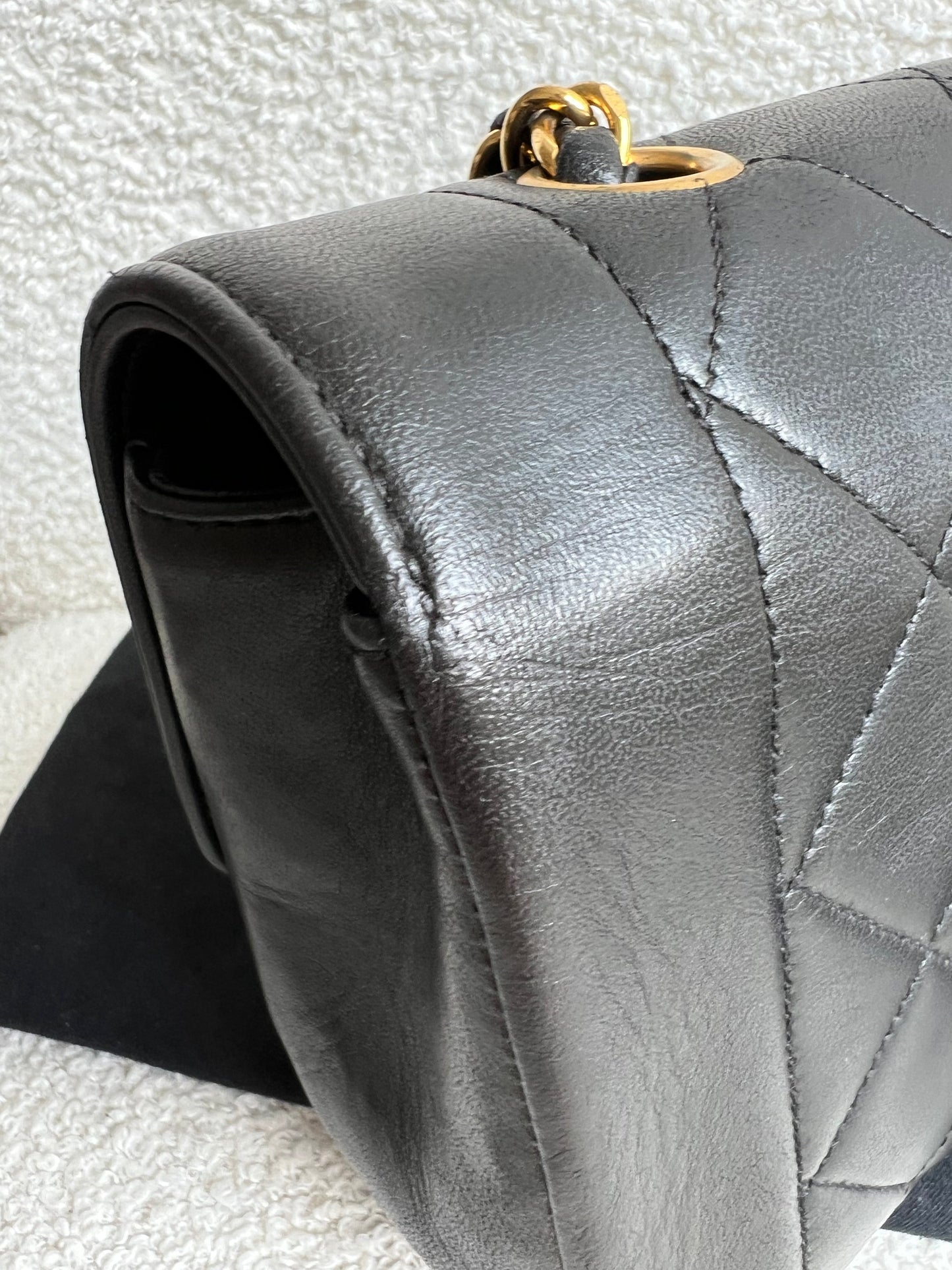 Chanel Vintage Diana Flap Bag in Black Lambskin with 24k Hardware