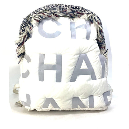 Chanel Backpack A91933 Nylon, Tweed white fringed bag Doudone