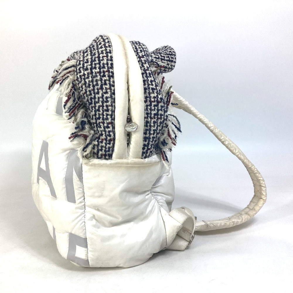 Chanel Backpack A91933 Nylon, Tweed white fringed bag Doudone
