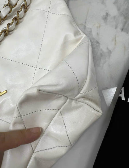 Chanel White Quilted Calfskin Small 22 Bag Gold Hardware 2022