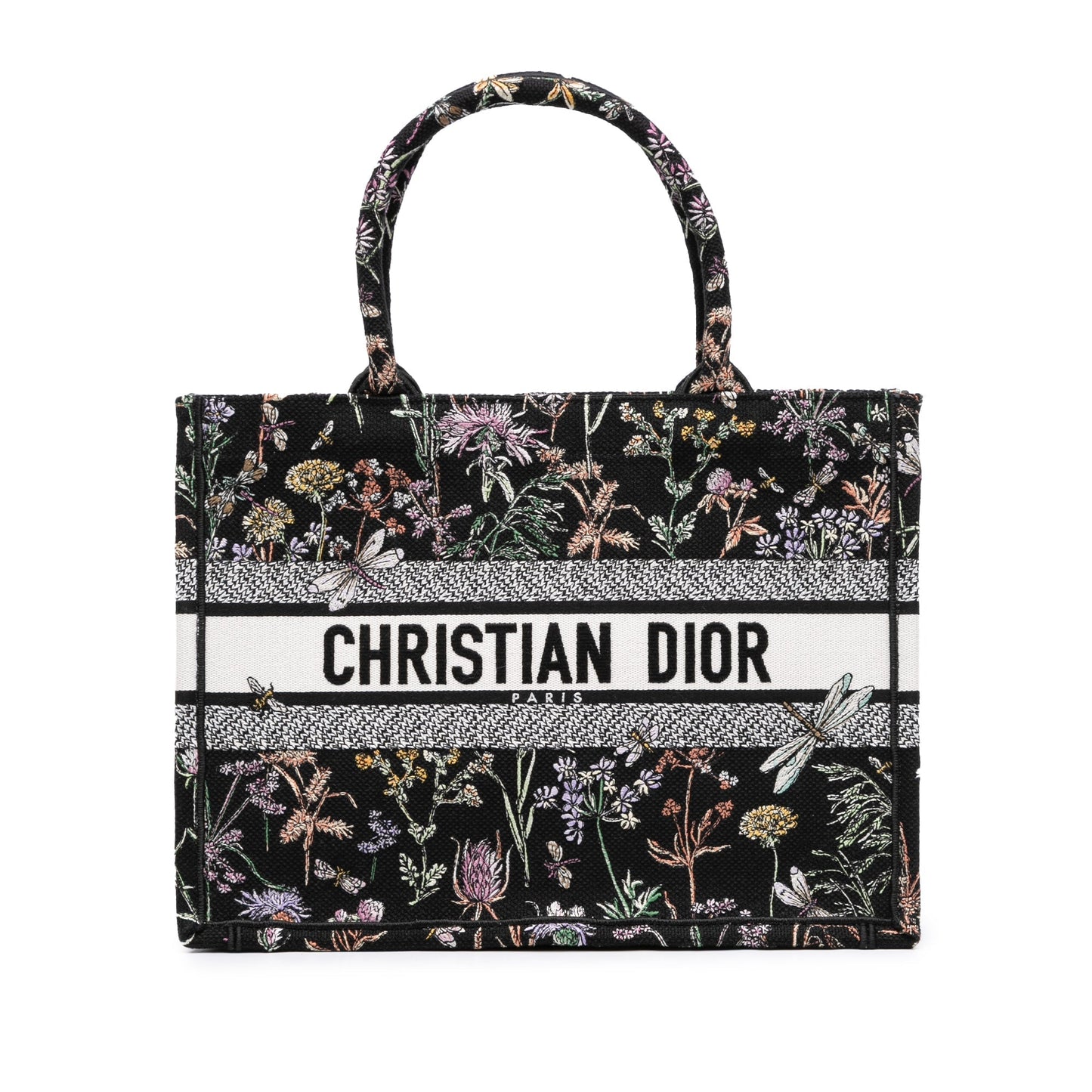 Black Dior Medium Embroidered Canvas Herbarium Book Tote