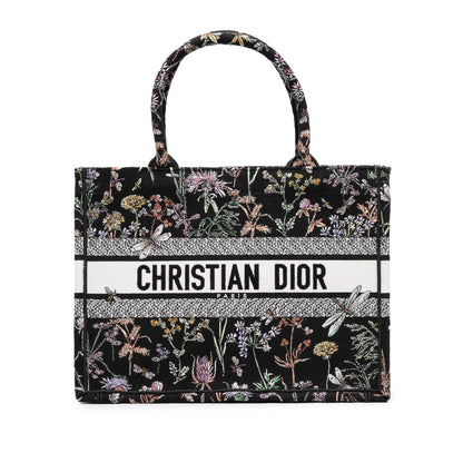Black Dior Medium Embroidered Canvas Herbarium Book Tote