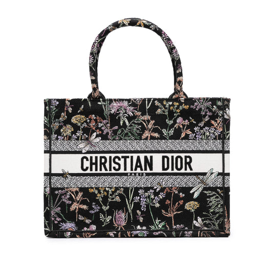Black Dior Medium Embroidered Canvas Herbarium Book Tote