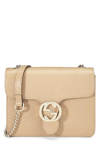 Gucci,  Beige Leather Interlocking Crossbody Small, Beige