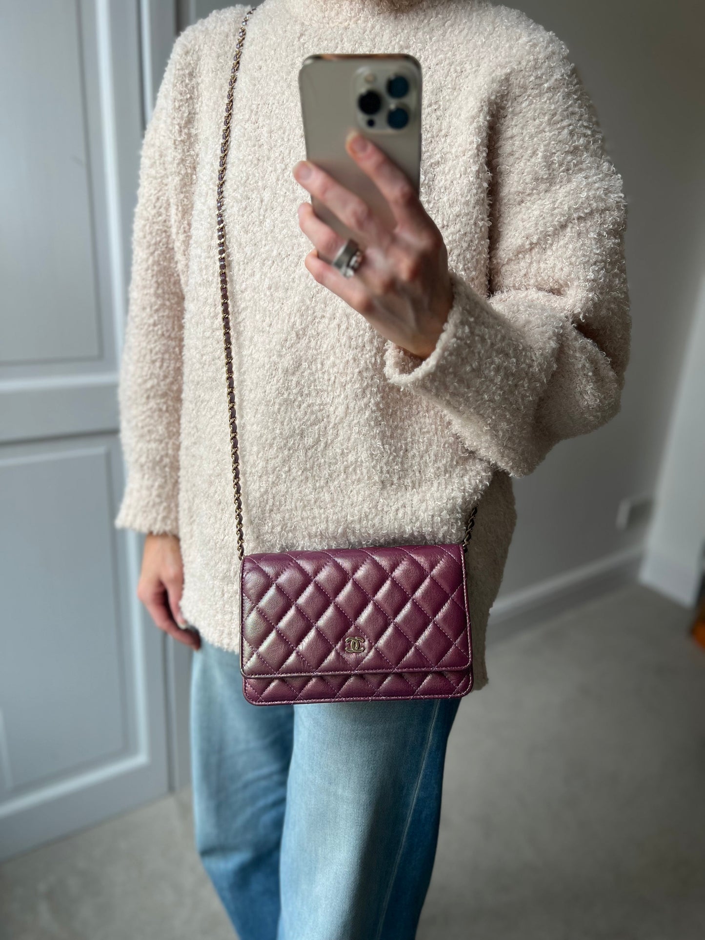 Chanel Iridescent Purple Lambskin Wallet on Chain