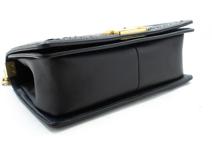 Chanel Boy Chain Shoulder Bag Black Quilted Flap Lambskin Leather