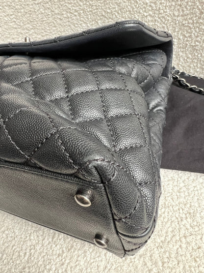 Chanel Black Quilted Caviar Leather Medium Coco Handle Bag