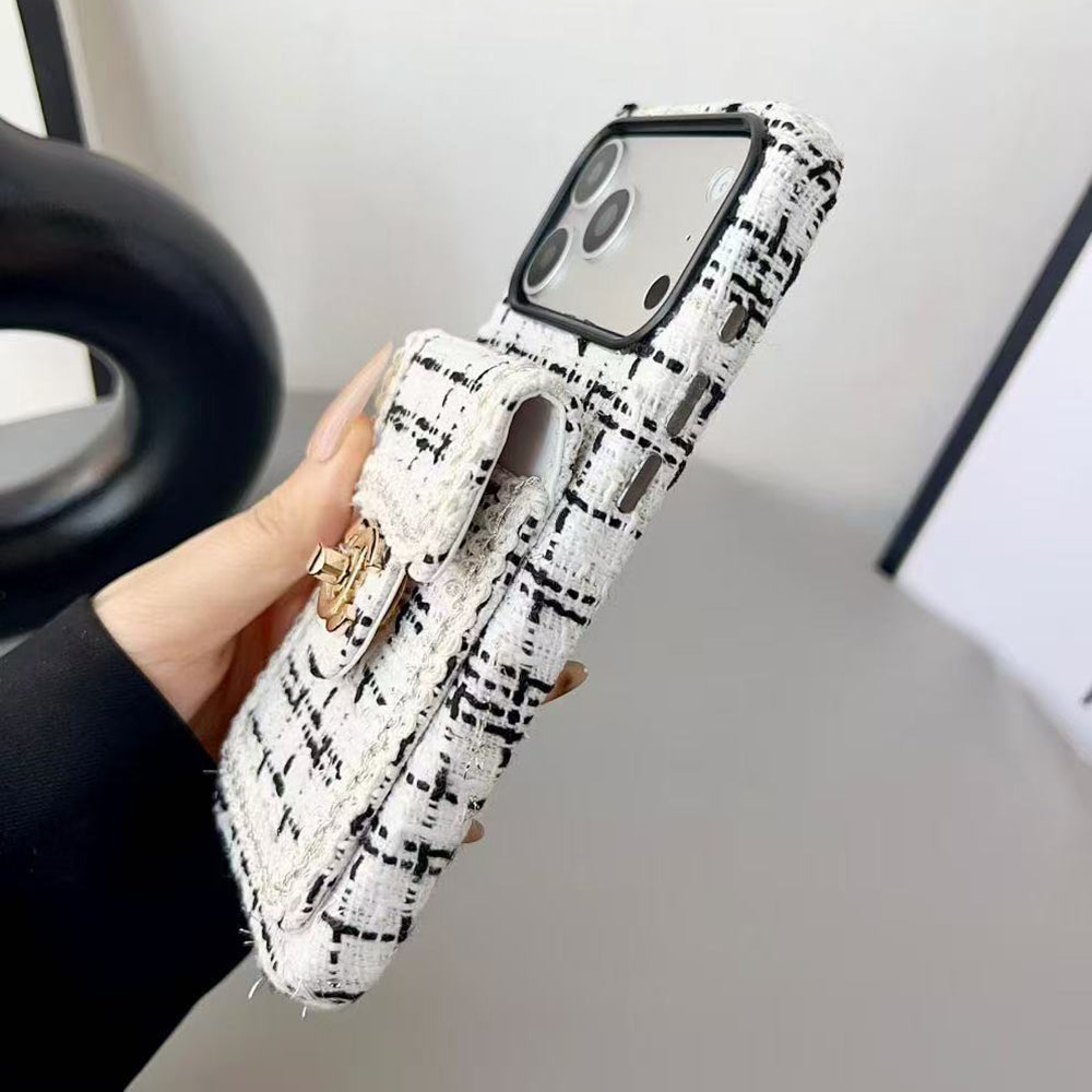 Chanel Style Tweed Quilted Card Holder Wallet Luxury Phone Case