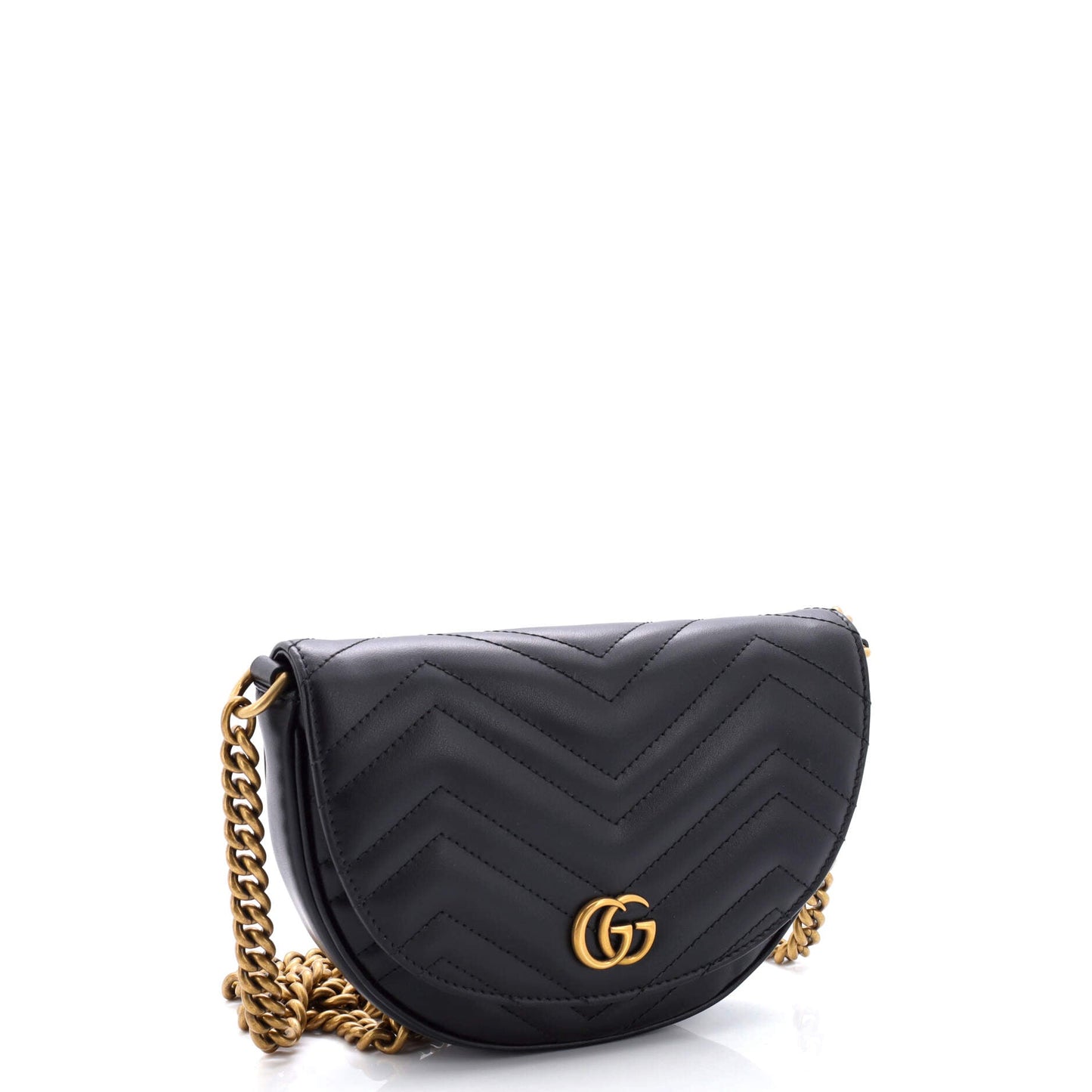 GG Marmont Half Moon Flap Crossbody Bag Matelasse Leather Mini