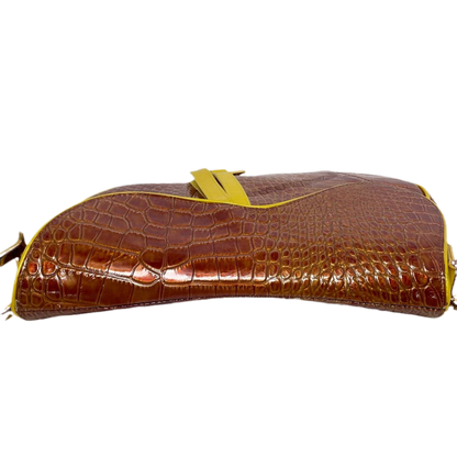 Dior Saddle Brown Medium Crocodile embossed Leather Handbag