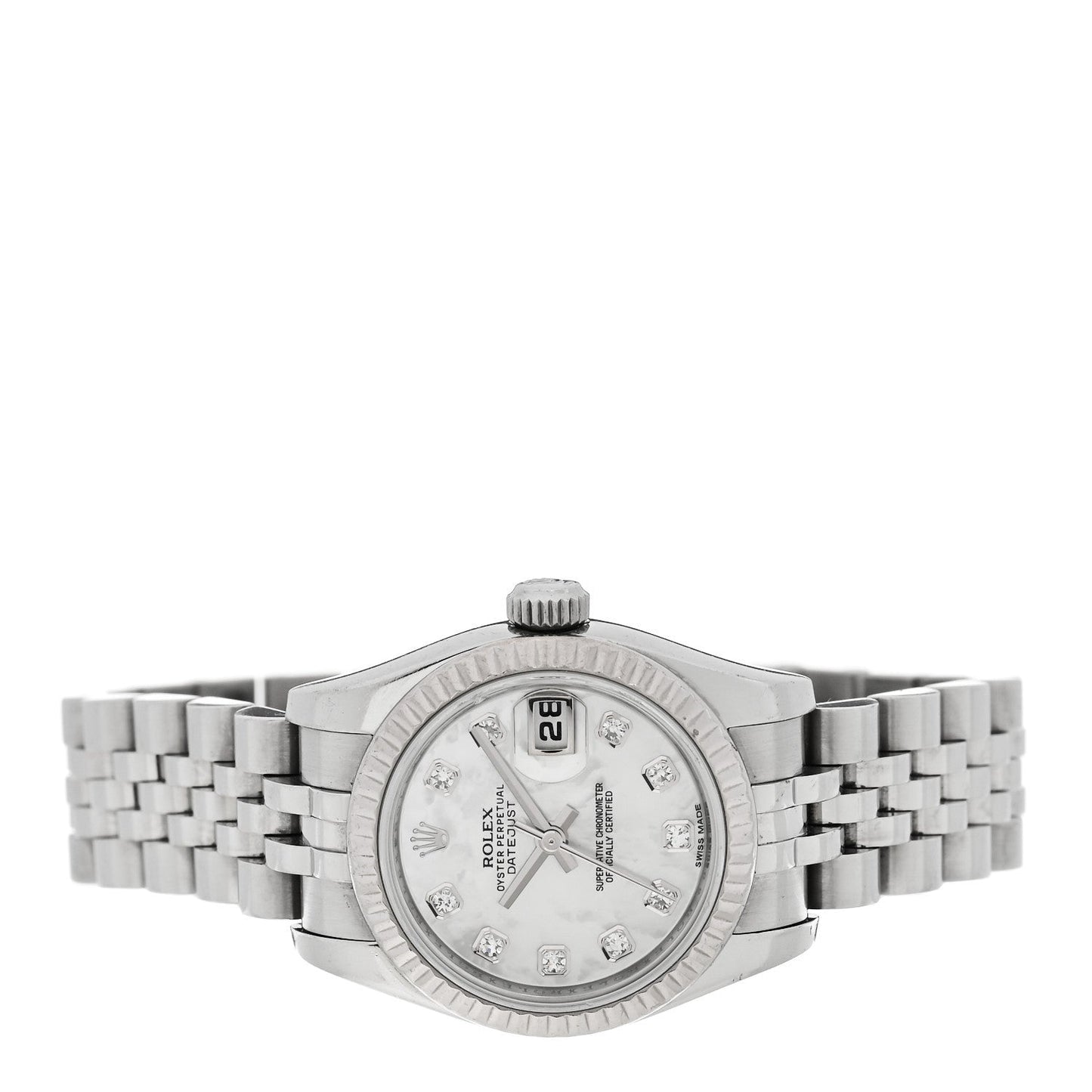 Stainless Steel 18K White Gold Diamond Mother of Pearl 26mm Oyster Perpetual Datejust Watch 179174