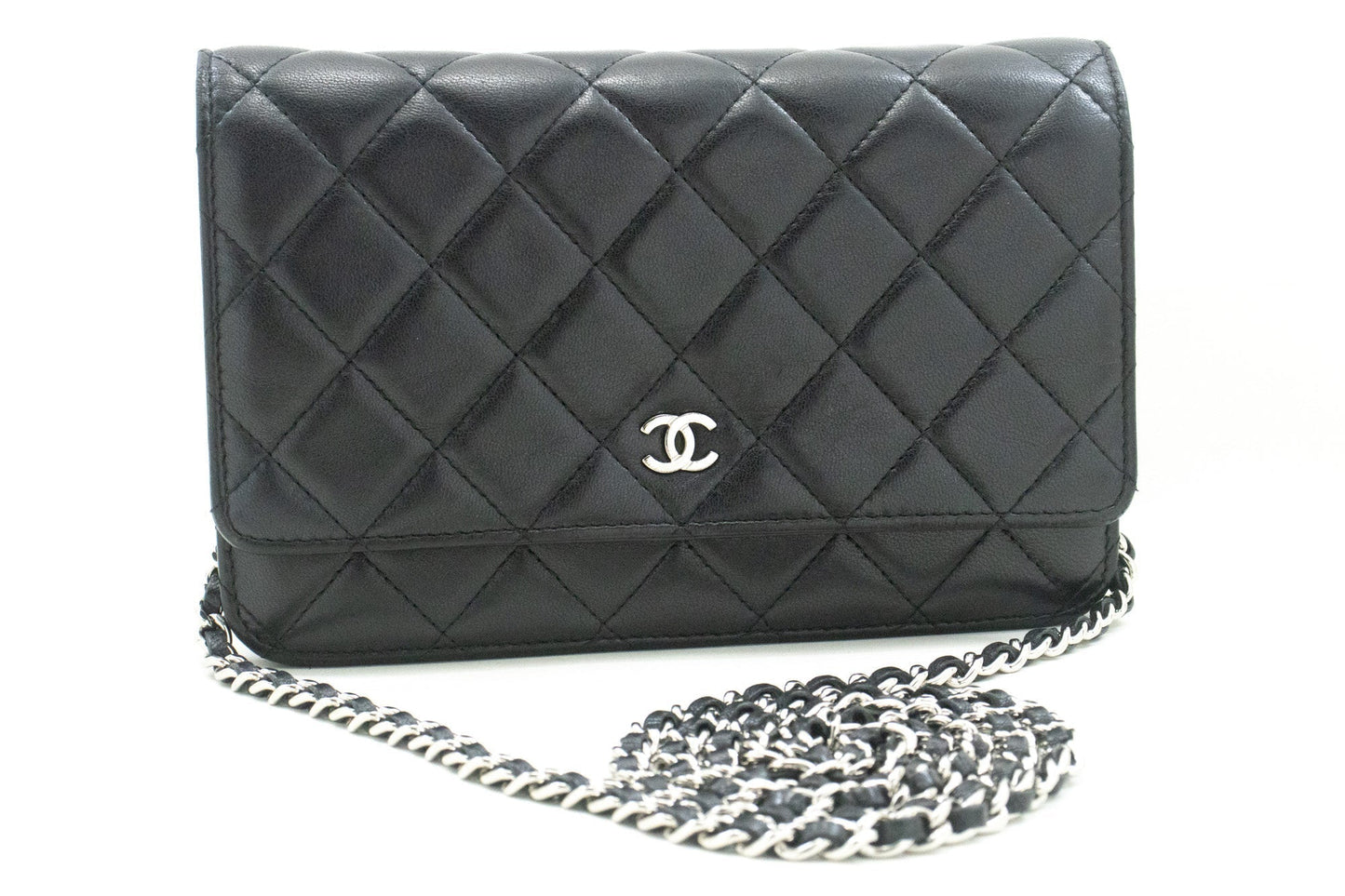 Chanel Black Classic Wallet On Chain WOC Shoulder Bag Lambskin SV