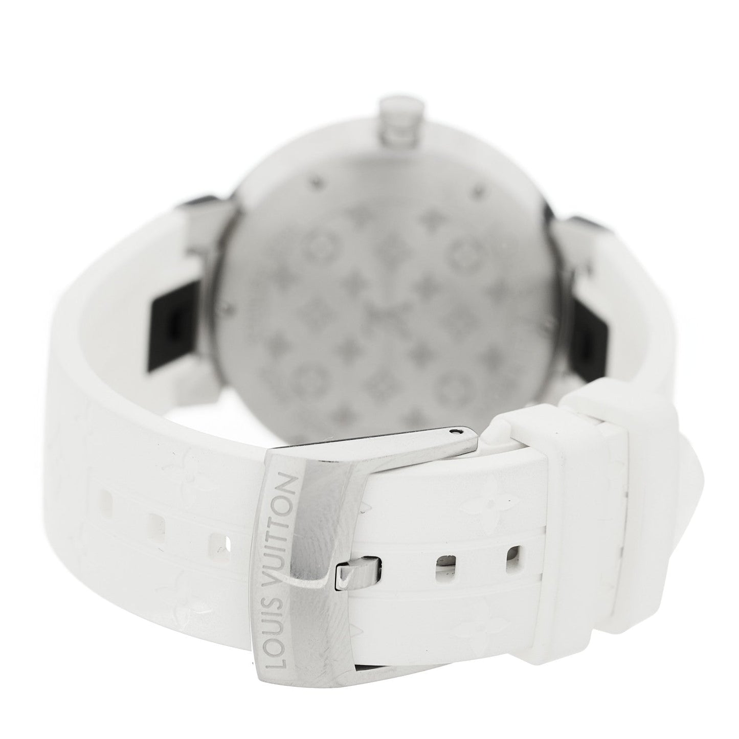Stainless Steel Rubber Diamond 33mm Tambour Slim Quartz Watch White