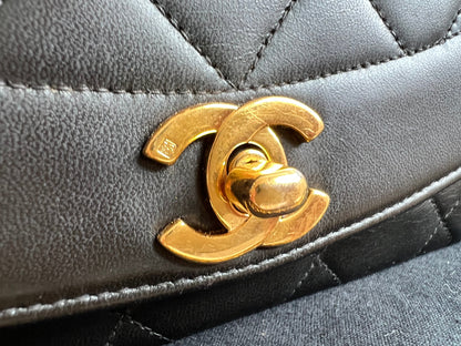 Chanel Vintage Diana Flap Bag in Black Lambskin with 24k Hardware