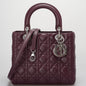 Christian Dior Burgundy Lady Dior Bag In Cannage Lambskin Leather With Silver Hardware Medium Lp