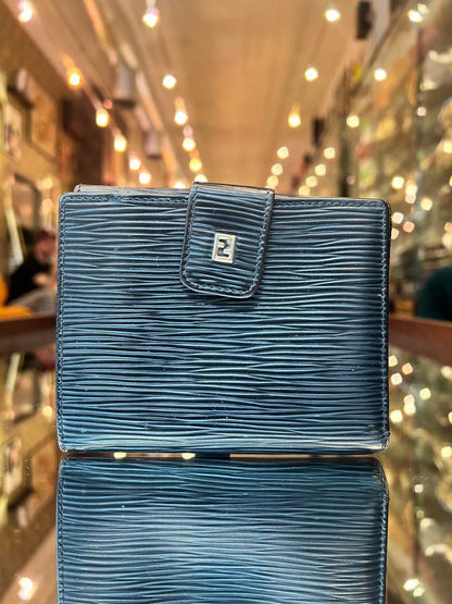 Fendi FF Black Ribbed Leather Compact Wallet