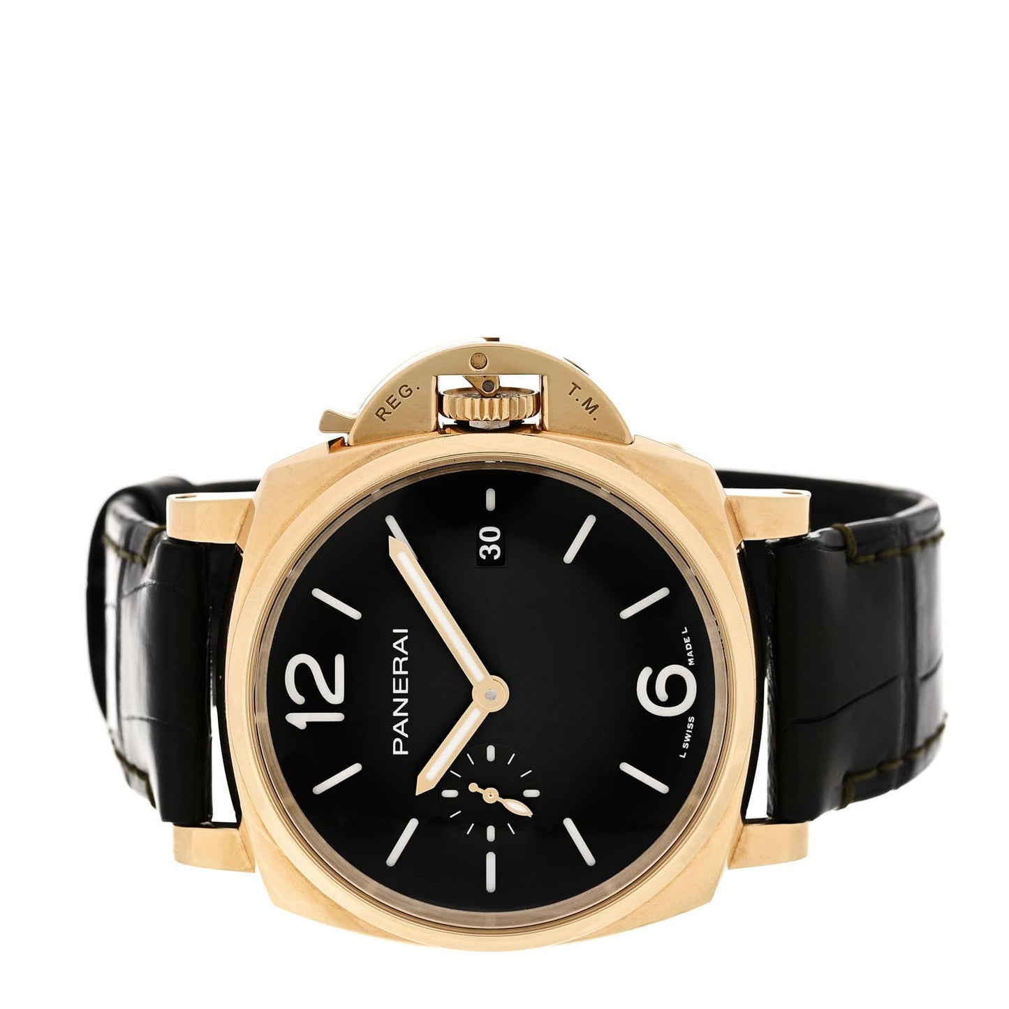 18K Yellow Gold Alligator 42mm Luminor Due Automatic Watch Green PAM01423