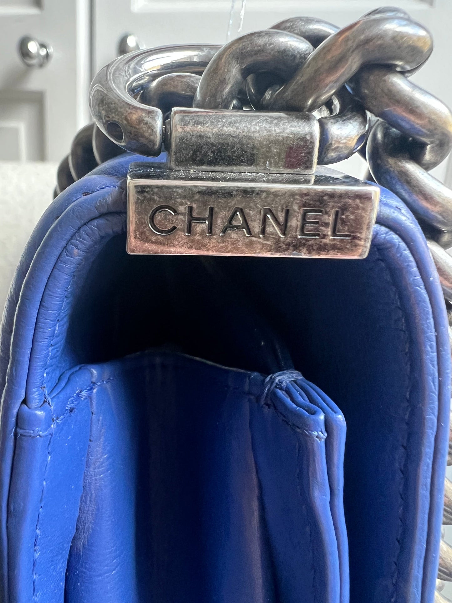 Chanel Blue Lambskin Large Boy Bag
