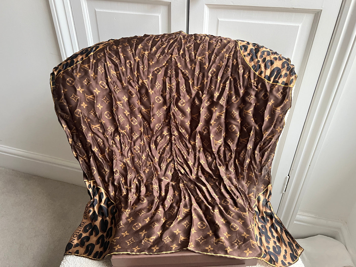 Louis Vuitton Brown Leopard Print Monogram Silk Shawl