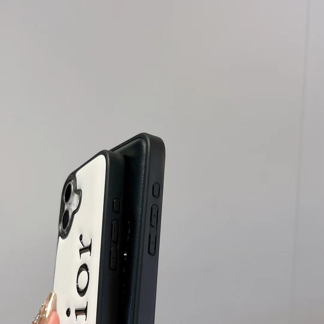 DR Black And White Leather iPhone Case