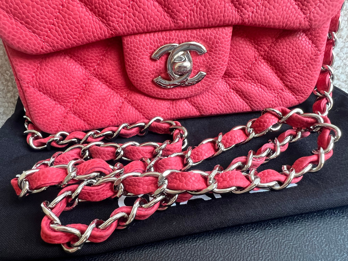 Chanel Square Mini Classic Flap in Coral Red Suede Caviar