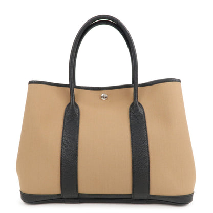 Luxury Hermes Toile Militaire Negonda Garden Party Bag Brown Black