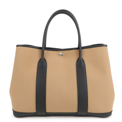 Luxury Hermes Toile Militaire Negonda Garden Party Bag Brown Black
