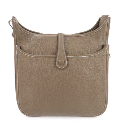 Luxury Hermes Taurillon Clemence Evelyne 3Pm Shoulder Bag Etoupe
