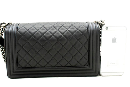 Chanel Boy Chain Shoulder Bag Black Quilted Flap Calfskin Leather
