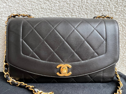Chanel Vintage Diana Flap Bag in Black Lambskin with 24k Hardware