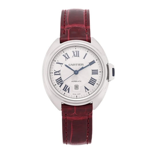 Stainless Steel Alligator 31mm Cle De Cartier Automatic Watch Burgundy