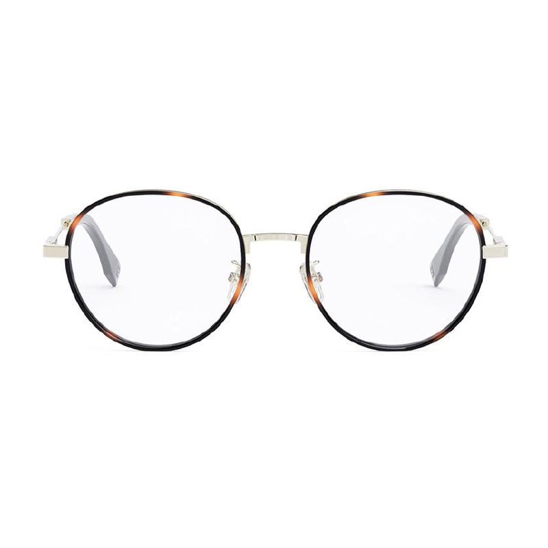 Fendi Eyeglasses Round Full Rim, Havana/Gold Frame and Clear Demo Lens Lens FE50052U032