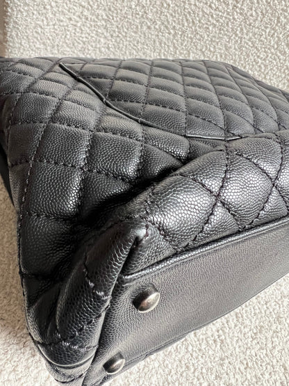 Chanel Black Quilted Caviar Leather Medium Coco Handle Bag
