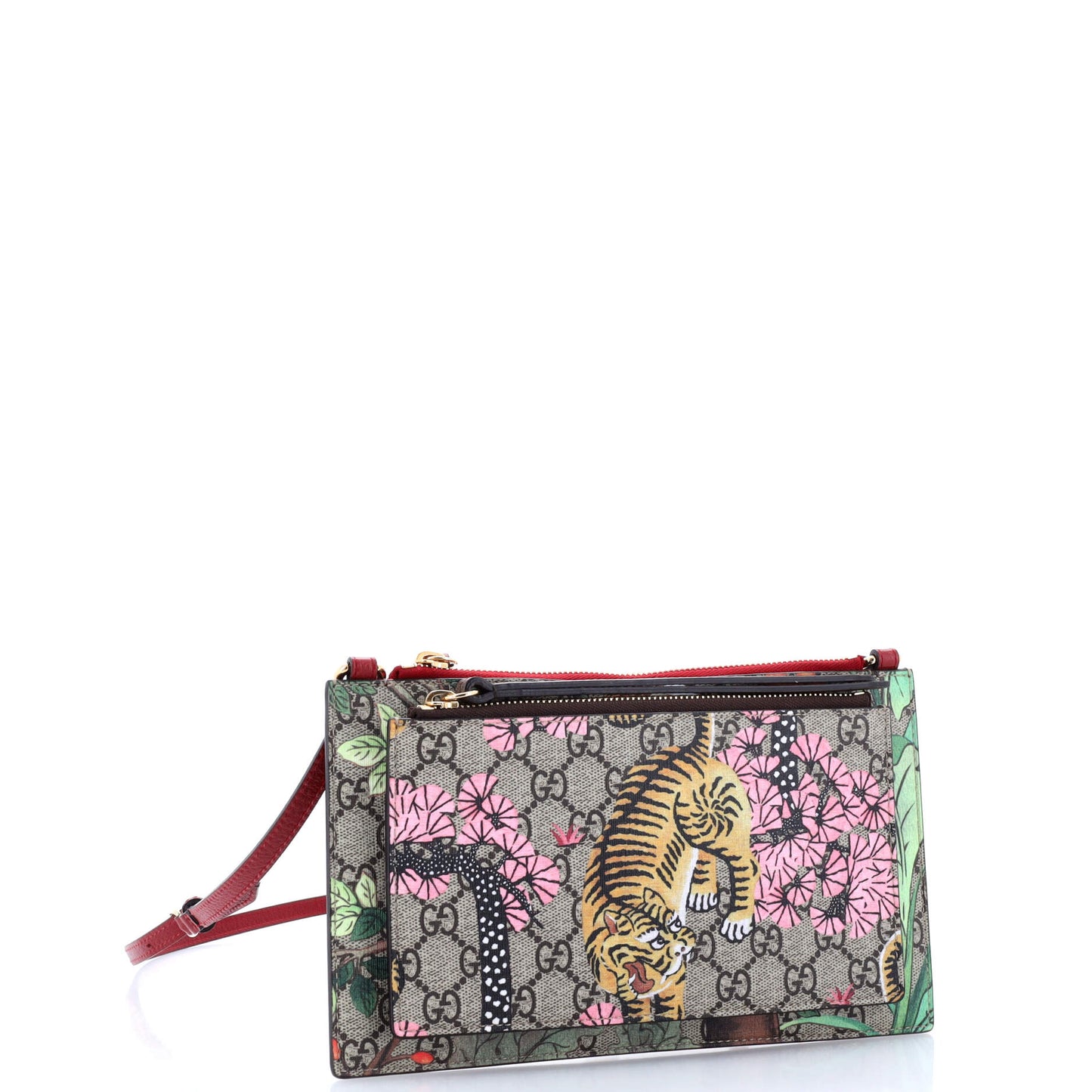 Double Zip Pouch Crossbody Bag Tian and Bengal Print GG Coated Canvas Small