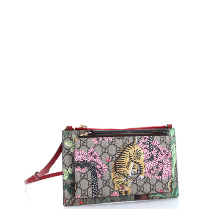 Double Zip Pouch Crossbody Bag Tian and Bengal Print GG Coated Canvas Small