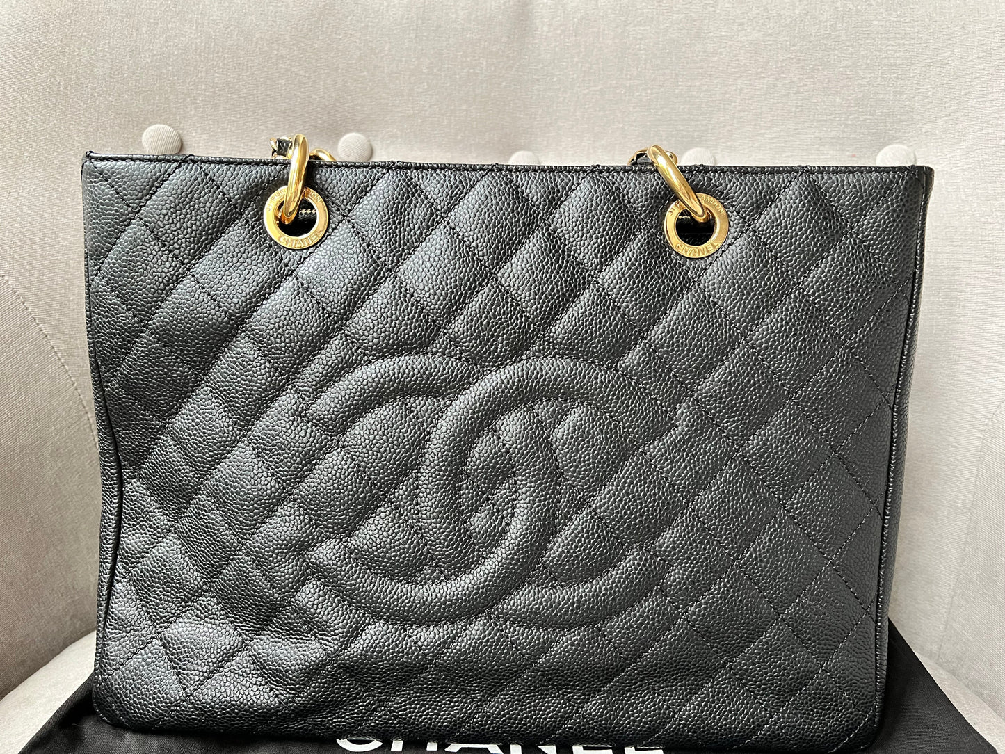 Chanel Caviar Black Gold Luxury Tote