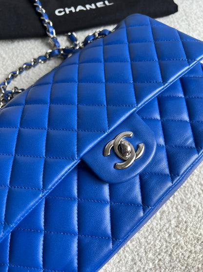 Chanel Medium Classic Flap in Cobalt Blue Lambskin with silver hardware (RRP £9090)