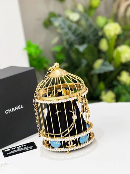 Chanel 20A Metal Crystal Enamel Cc Love Bird Cage Minaudiere Clutch Black Gold Multicolor
