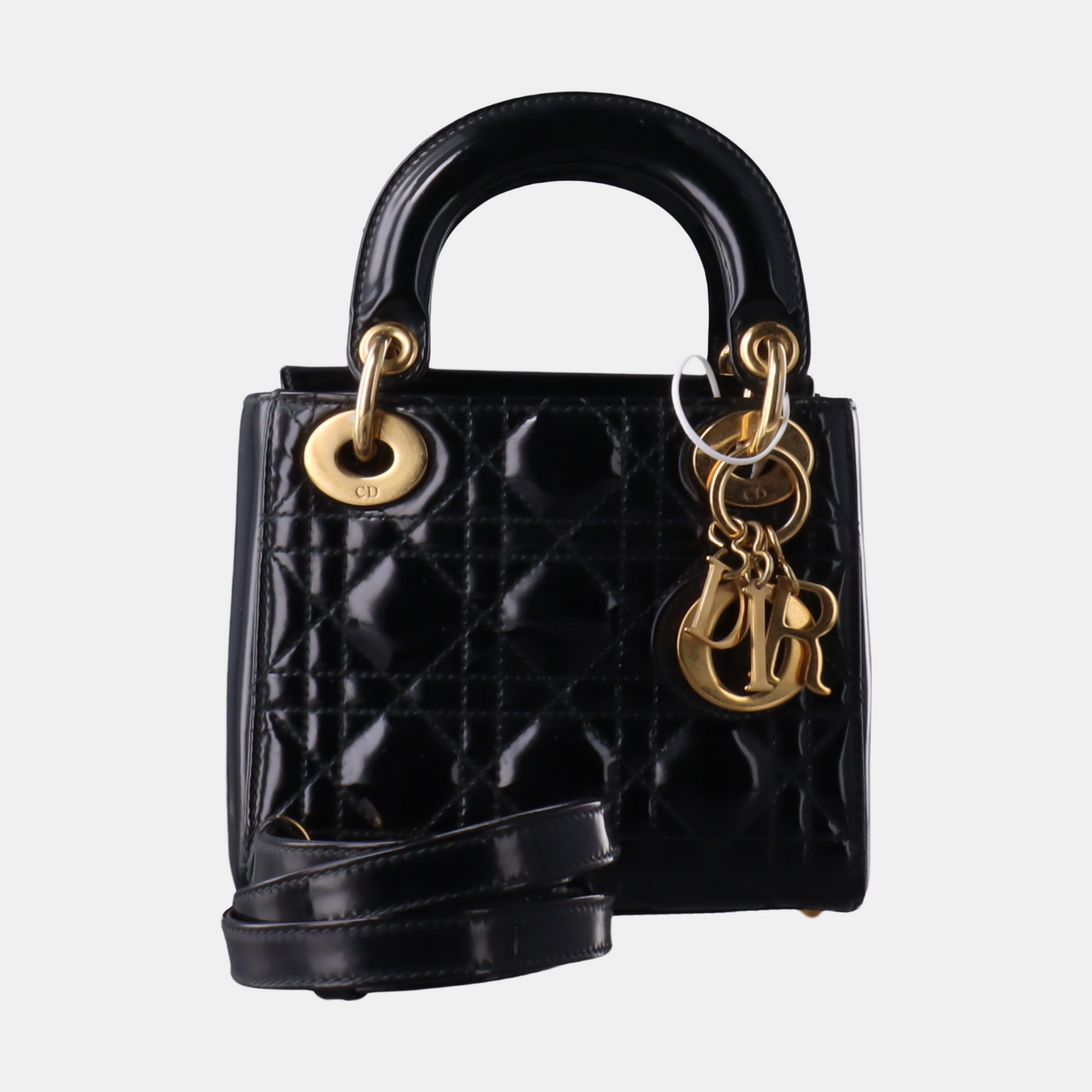 Lady Dior Mini Black Patent Leather handbag with gold hardware Leather Strap