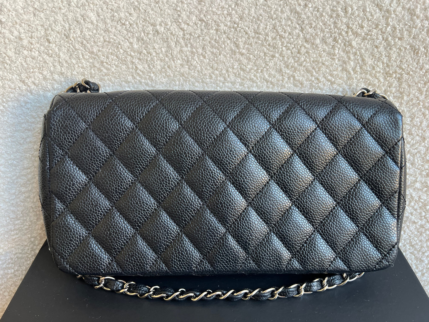 Chanel East West Flap in Black Caviar Silver Hardware