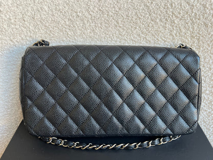Chanel East West Flap in Black Caviar Silver Hardware