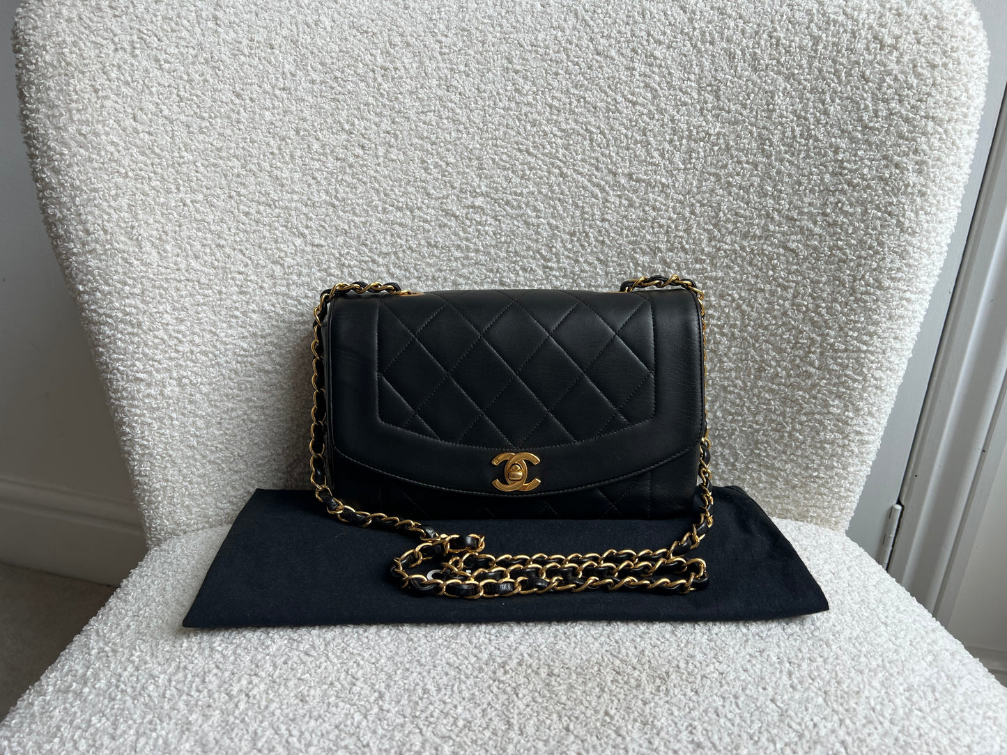 Chanel Vintage Diana Flap Bag in Black Lambskin with 24k Hardware