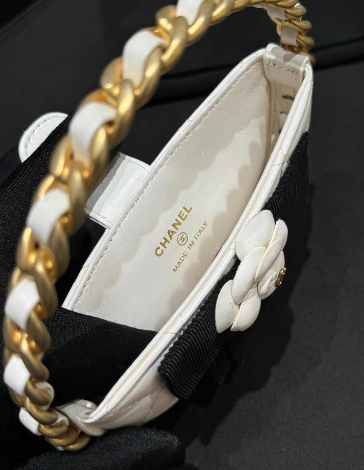 Chanel 23K Camellia Hula Hoop Bag White