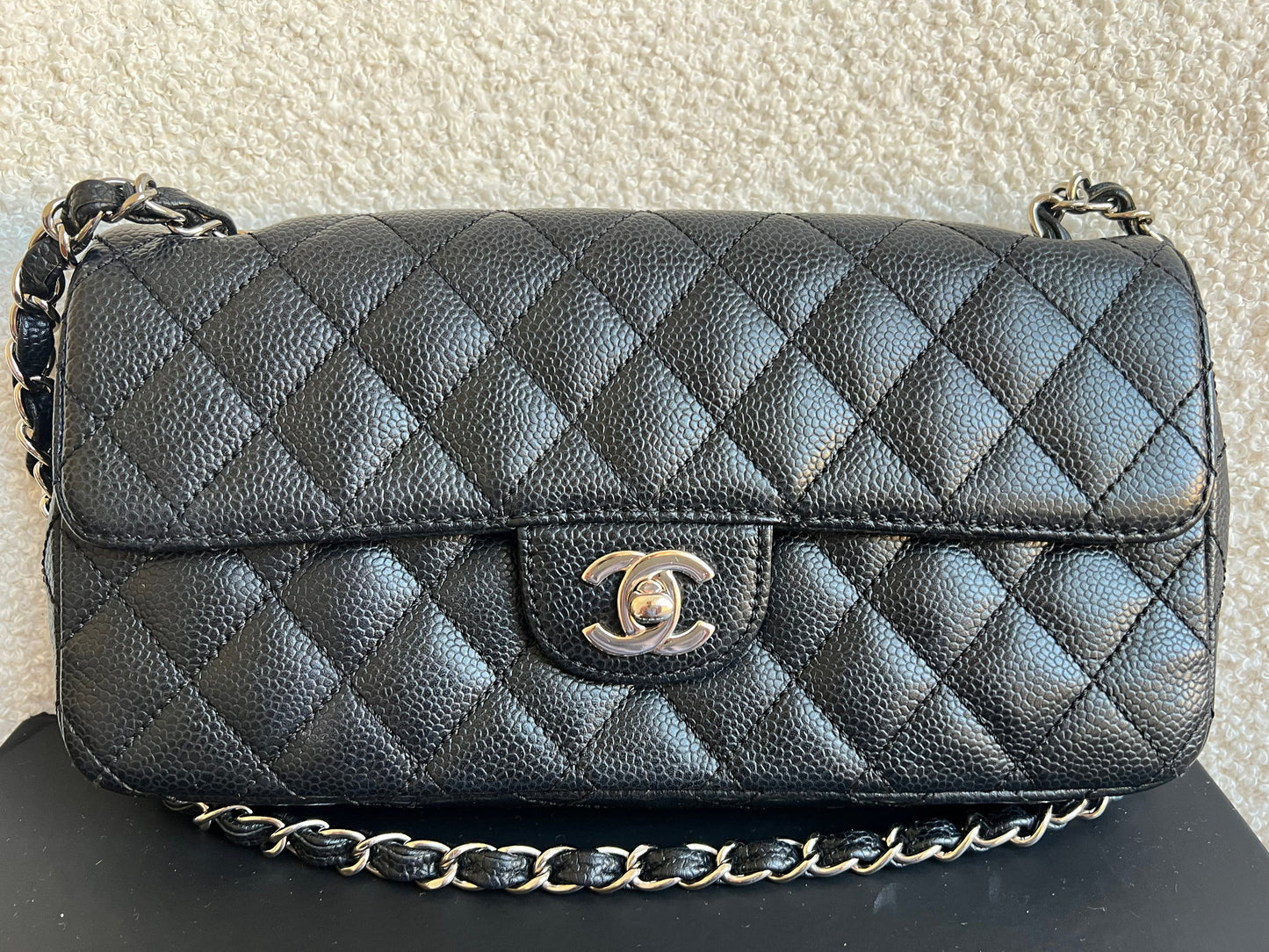 Chanel East West Flap in Black Caviar Silver Hardware
