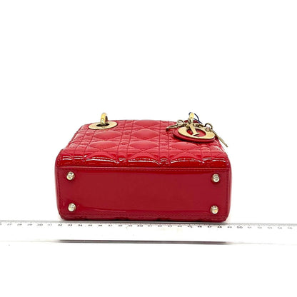 Lady Dior Patent Leather Red Mini handbag with gold hardware