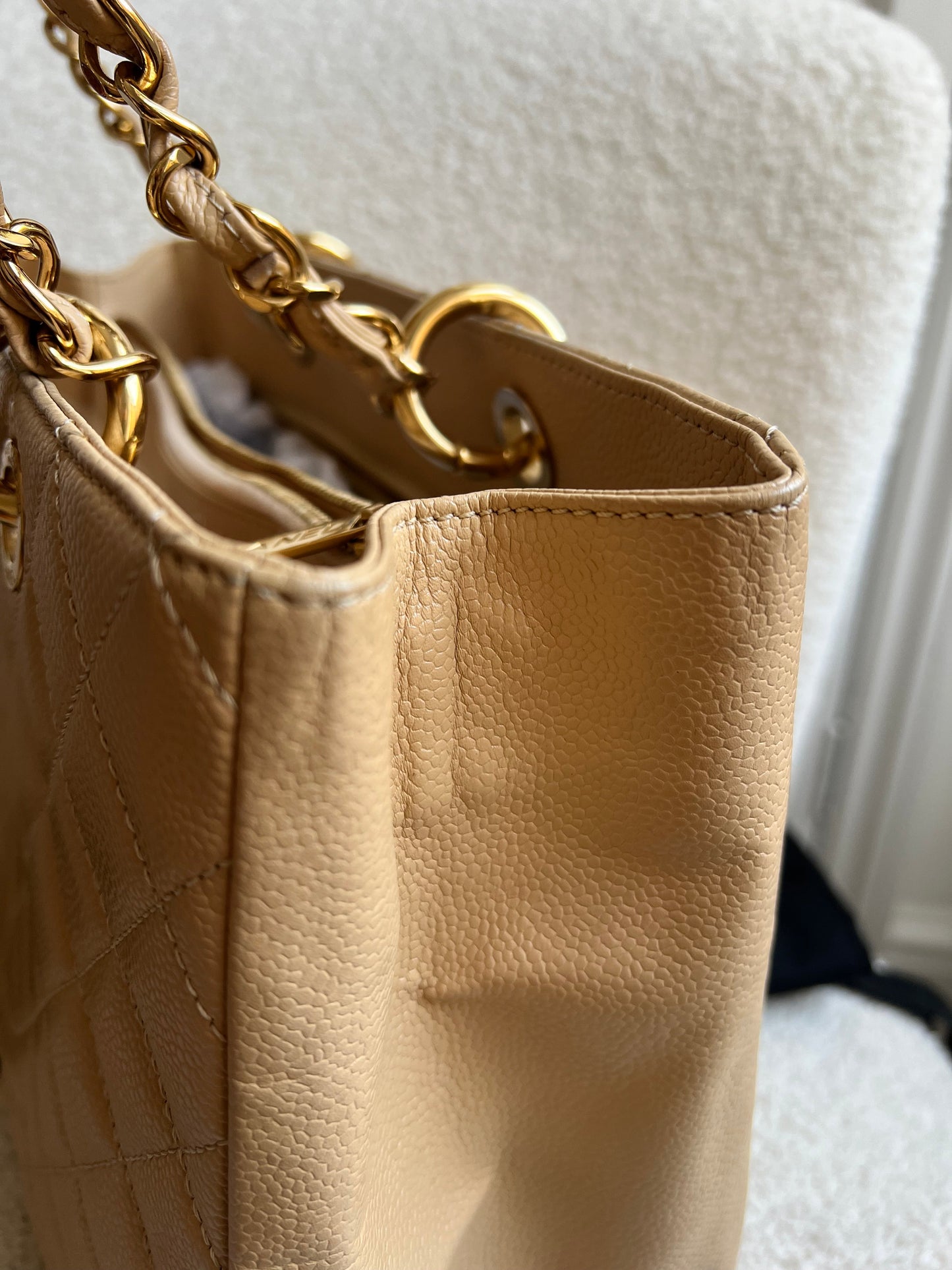 Chanel Beige Caviar Grand Shopper Tote gold hardware (GST)