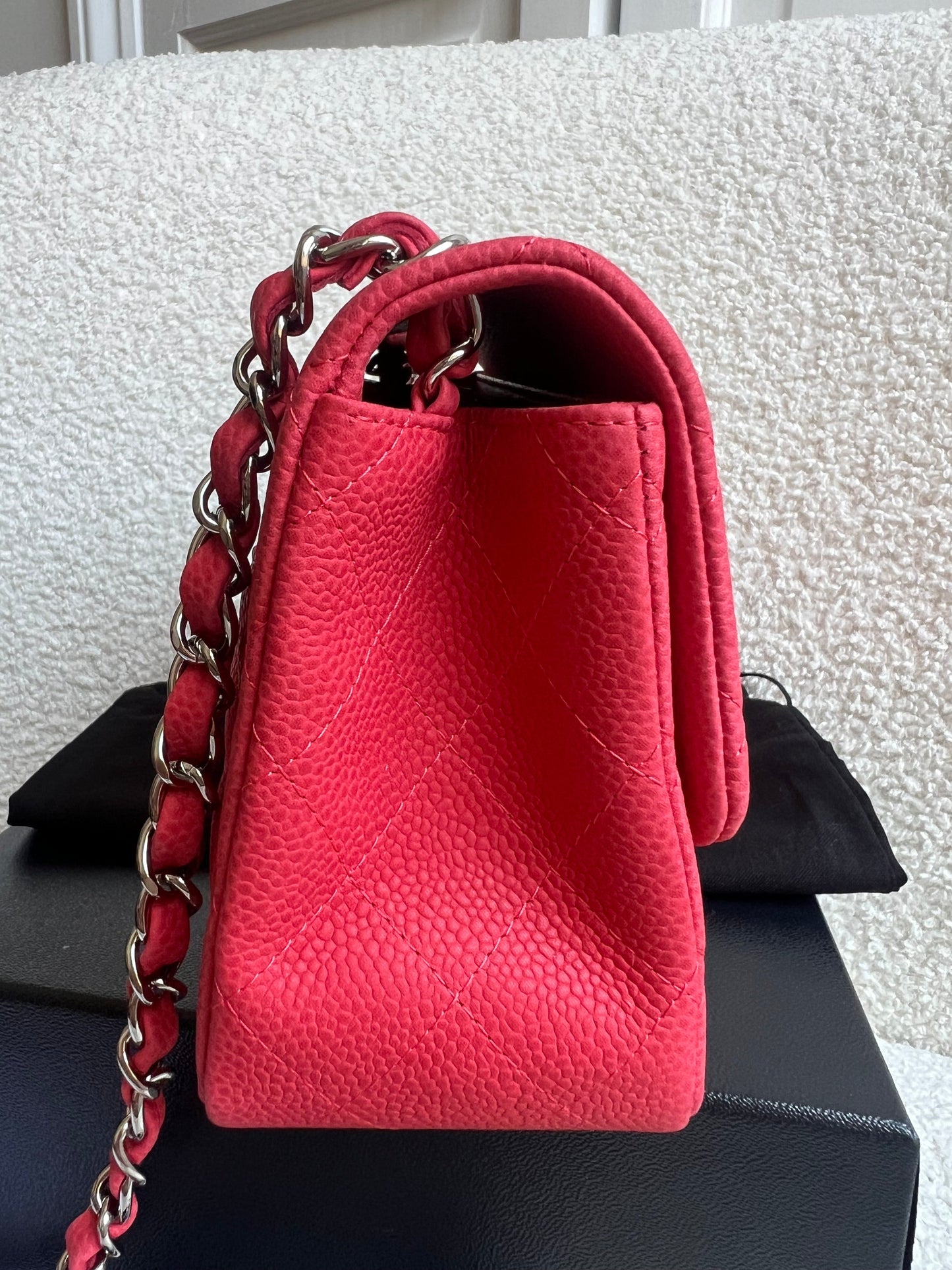 Chanel Square Mini Classic Flap in Coral Red Suede Caviar