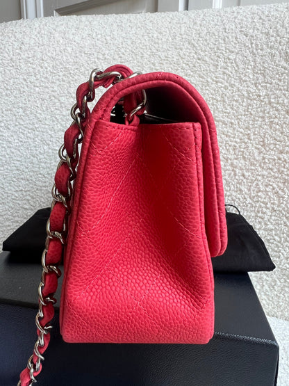 Chanel Square Mini Classic Flap in Coral Red Suede Caviar